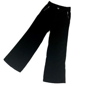 bebe Black Linen Wide Leg Pants with Gold Hardwear